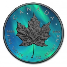 Silver Maple Leaf Coin Ruthenium plated, Colorized Northern Lights