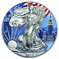 2017 Silver American Eagle New York City Colorized Coin whit Patriotic US Flag