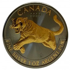1oz Canada Silver Predator Series Cougar Puma Ruthenium and Gold plated Coin 2016