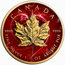 2017 Canada Silver Maple Leaf Coin, Passion Red,  Colorized and Gold Gilded Golden Noir
