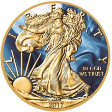 LAST ONE! Silver American Eagle 2017 Coin Gold Gilded and Colorized Magic Blue
