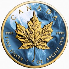 LAST ONE! COA No 002/500 2017 Canada Silver Maple Leaf Coin, Blue Magic, Colorized and Gold Gilded.