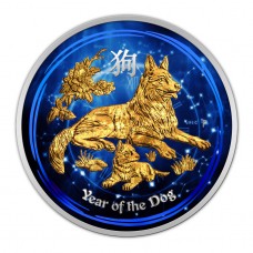 2018 Lunar Year of the Dog 1/2 oz Silver Australia Coin Colorized and 24K Gold Gilded
