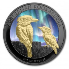 2017 Silver Kookaburra Southern Lights Colorized, Ruthenium and Gold Gilded Coin
