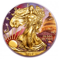 4th of July American Patriotic Eagle, Colorized and Gold Gilded Silver Coin