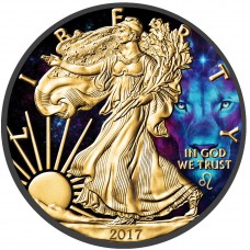 American Silver Eagle Zodiac Series Leo Coin Colorized, Gold & Ruthenium plated coin