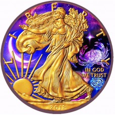 American Silver Eagle Coin Zodiac - Cancer, Colorized, Gold and Ruthenium Gilded Coin