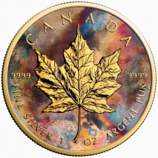 2017 Canada Silver Maple Leaf Aquarelle Coin , Colorized and Gold Gilded Golden Noir