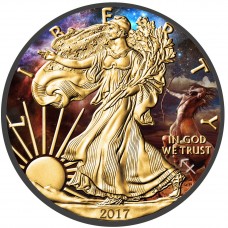 American Silver Eagle Zodiac Sagittarius Coin Colorized, Gold & Ruthenium plated