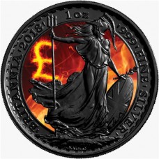 2018 Silver Burning Britannia, Colorized & Ruthenium Plated Coin