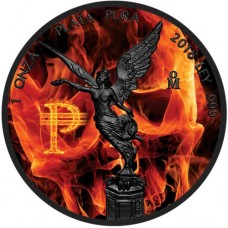 2018 Silver Mexico Burning Libertad - Colorized and Ruthenium plated coin