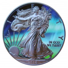 American Silver Eagle - Northern Lights, Ruthenium plated and Colorized 