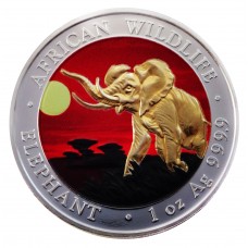 1 oz 9999 Silver Somalia Elephant 2016 Coin Colorized and Gold Gilded Sunset