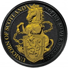 2018 Great Britain 2 oz Silver Queen's Beasts The Unicorn, Ruthenium Plated and Gold Gilded Coin